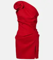 [Magda Butrym] Magda Butrym Floral-appliqué ruched one-shoulder minidress AU 14 red