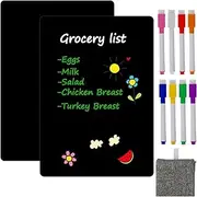 Hisredsun A4 2 Pcs Black Magnetic Dry Erase Whiteboard Sheet for Fridge,Small Magnet Fridge Message Boards with Pens,1 Eraser,Reminder Sticker, Monthly Planner, Grocery List