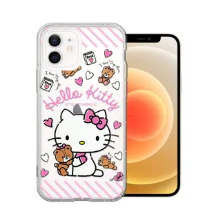 三麗鷗授權 Hello Kitty凱蒂貓 iPhone 12 mini 5.4吋 浮雕彩繪空壓手機殼(熊熊) 有吊飾孔