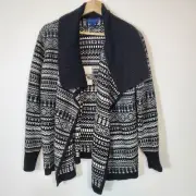 NWT Karen Scott Cardigan Sweater Black White Shawl Collar Open Front Drape M