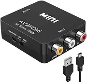 RCA to HDMI Converter, AV to HDMI,1080P RCA Composite CVBS AV to HDMI Video Audio Converter Adapter for PS2 Wii Xbox N64 SNES VCR VHS Camera DVD, Supporting PAL/NTSC with USB Power Cable