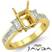 Classic 3 Stone Emerald Semi Mount Diamond Engagement Ring 14k Yellow Gold 0.8Ct