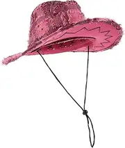 [Ipetboom] Pink Cowboy Hat for Women and Men Boonie Bucket Hat for Fishing Hiking Camping and Outdoor Activities Stylish Frayed Edge Design Comfortable Material Portable Travel Cap
