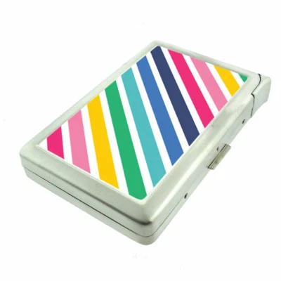 Rainbow Stripes Em1 Cigarette Case with Built in Lighter Metal Wallet