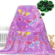 Butterfly Blanket Glow in The Dark Blanket Gifts for Girls, Toys for 1 2 3 4 5 6 7 8 9 10 Year Old Girls Birthday Gifts Butterfly Gifts for Adults Kids,Soft Warm Kids Throw Blanket 80"x60"