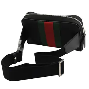 【GUCCI 古馳】經典綠紅綠織帶帆布三用方包腰包胸口包(黑)