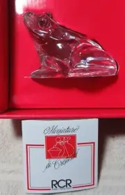 RCR Royal Crystal Rock Italy Frog Figurine Paperweight Original Box and Sticker