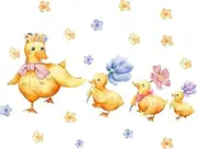 Yellow Duck Wall Sticker,Vibrant Wall Sticker with Flowers and Cartoon Duck - Renters Wall Decoration Room Decal to Cultivate Imagination for Nursery, Playroom