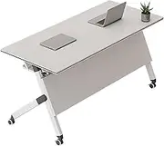 YVYKFZD Folding Conference Table, Seminar Meeting Table with Wheels, Flip Top Mobile Training Table, Portable Rolling Conference Room Table, for Office, Classroom(4PCS,55.1"x15.7"x29.5")