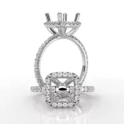 Square Cushion Shape Semi Mount Diamond Engagement Ring 14k White Gold 1Ctw