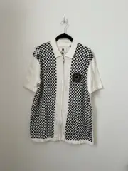 NWT Ben Sherman X Ace Cafe Men's Cafe Chequerboard Zip Through Polo Ivory Small