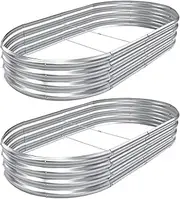 AHEONLAR 2pack 8×4×1ft Raised Garden Bed，Outdoor Galvanized Planter Boxes, Oval Large Metal Raised Garden Beds for Vegetables