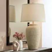 Austin Rustic Table Lamp 28" Tall Sand Toned Ridged for Bedroom Living Room Home