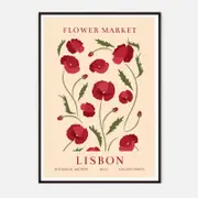 Galrie Stunning Vintage Art Print of Lisbon Flower Market - Botanical Archive No.3, Black Frame, A2 42 x 60cm (16 x 24inch)