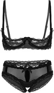 [GRRKDFQ] Women'S Sports Underwear See-Through Lace Bra Hollow Open Crotch Briefs Underwear