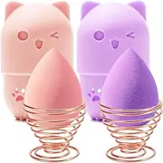 Makeup Sponge Holder + Makeup Blender Travel Case Beauty Sponge Blender Drying Stand & Storage Containers (Pink&Purple)