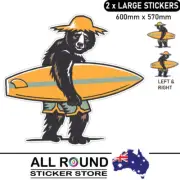 2x Large 60cm high Surf Bear Sticker decal for RV Motorhome, truck, Van l bus