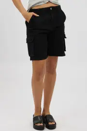 Black Cargo Shorts High Rise - Size 12M, Women's Knee Length Short