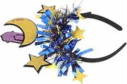 [ERINGOGO] Headband Decorative Headdress Cute Moon Star Headband Eid Party Decorations Party Moon Headband Costume Adult Tassel Head Blue Glitter Cloth