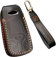 ontto Key case fit for Audi A4 A5 Q7 Q5 TT TTS S4 S5 RS4 RS5 Leather Remote Key Fob Cover Keyring Accessories Key Shell Keychain Key Holder Protector Black A