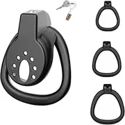 Flat Cock Cage with 3 Different Sizes Rings and Invisible Lock Lightweight Chastity Devices SM Adult Sex Toys Penis Exercise Bondage Gear & Accessories for Men,Couples (Black)