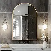 NEUWEABY Arched Wall Mirror for Bathroom, 20"x30" With Metal Frame, Gold Vanity Decor for Mantle, Bedroom, Entryway, Living Room