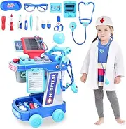 CASRRA Doctor Kit for Kids 3-5 Pretend Play - 28 Pieces Dentist Vet Toys for 3 4 5 Year Old Girls Boys Dress Up Toddlers Toys Doctor Costume Cart Set Medical Kit for 2 3 + Year Old Easter Girls Boy Gi