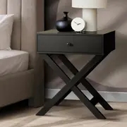 Oikiture Bedside Table Drawer Black Side End Table