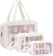 Travel Clear Makeup Bag, Portable Waterproof Cosmetic Organizer Case with Handle for Women, Essential Carry-on Travel Accessories for Toiletries and Brushes (3 PCS-White)