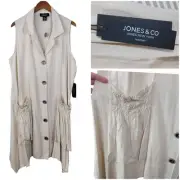 NEW Jones Co Linen Shark Bite Hem Shirt Jacket Dress Plus 3X Lagenlook Oatmeal