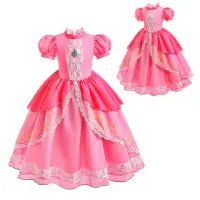 在飛比找momo購物網優惠-【橘魔法】粉嫩燙金蕾絲碧姬公主短袖禮服洋裝 (馬力歐 卡通 