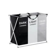 Large Foldable 3 Section Laundry Basket Hamper