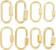 FASHEWELRY 8Pcs Assorted Mini Stainless Steel Screw Carabiner Lock Gold Carabiner Charms Oval Screw Lock Keychain Clasps for Jewelry Making Handbag Keychain DIY Accessory
