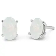 Opal 8x6mm Oval Stud Earrings In 14k White Gold