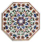 Semi Precious Stone Inlay Work Corner Table for Home White Marble Coffee Table
