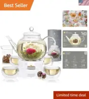 Complete Tea Set – Glass Teapot 40 oz, Loose Tea Glass Infuser, 4 Insulated G...