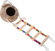 PartyKindom Hanging Coconut Bird House for Parrots: Natural Coconut Nest with Ladder - Small Animals Swing Nest - Pet Cage Habitat for Parakeets Finches