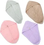 Mikinona 4Pcs Microfiber Quick Dry Hair Towels Ultra Soft Fleece Hair Drying Caps and for Home Use