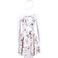 在飛比找Yahoo奇摩購物中心優惠-BLUGIRL 白色印花拼接蕾絲短袖洋裝