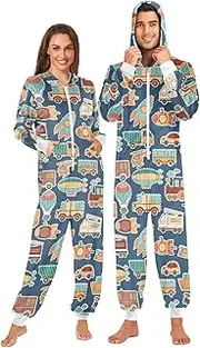 [ZZXXB] Hot Air Balloon Truck Onesie Pajamas for Adult Women Men Long Sleeves One Piece Onesies Hooded Sleepwear S - XL