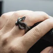 Handmade Retro Silver Snake Ring for Men - Unique Zodiac Pendant Jewelry