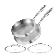 10-12 Inch Tri-ply Stainless Steel Frying Pan Set with Lids,Skillets,Inductio...