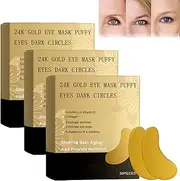 24K Under Eye Treatment Masks, 24k Gold Eye Masks Puffy Eyes, Anti-Aging Eye Serum Masks, Nourishing and Hydrating, Skin Anti Wrinkle Patches, Eye Patches for Women and Men (3pcs)