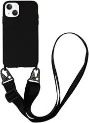CQUUKOI for iPhone 16,Crossbody Phone Case with Shoulder Strap Soft Silicone Case with Adjustable Lanyard Cute Cool Wireless Charging Shockproof Protector Women Black