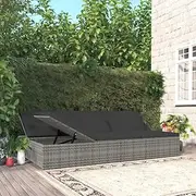 Convertible Sun Bed with Cushions - Dark Grey Poly Rattan Outdoor Patio Furniture Daybed Sectional Sofa, 200 x 121 cm, Adjustable Lounger with Removable Cushions