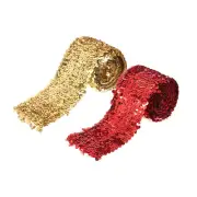 2Pcs 2.2 Yards 3 Inch Elastic Sequins Trim 5 Row Flat Sequin Strip Red Gold