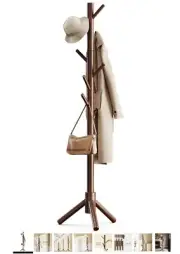 Pipishell Sturdy Wooden Coat Tree with 8 Hooks, 3 Adjustable Sizes for Clothe...