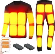 [IMYOGI] Cozy Heated Underwears for Men Women, 3 Heating Level APP Control Battery Powered Thermal Base Layer for Cold Weather