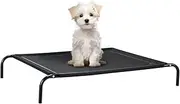 Petzly Cooling Elevated Dog Bed for Small Medium Dogs, Portable Indoor & Outdoor Pet Hammock with Skid-Resistant Feet, Portable Dog Cot with Washable Breathable Mesh, Black, 87x65x20CM