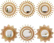 6 Pcs Sunburst Mirror for Wall Decor, Small Circle Sun Espejos Decorative Mirror